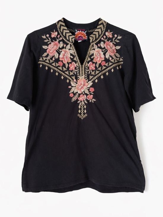 Johnny Was Tops - Johnny Was Pink Embroidered Floral Cotton Tunic Top Size Small